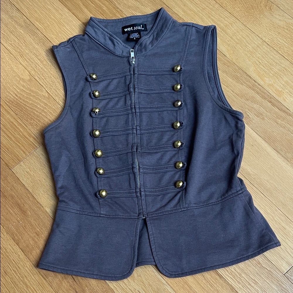 Wet Seal Toupe Zip Tank Top with Gold Tone Accents